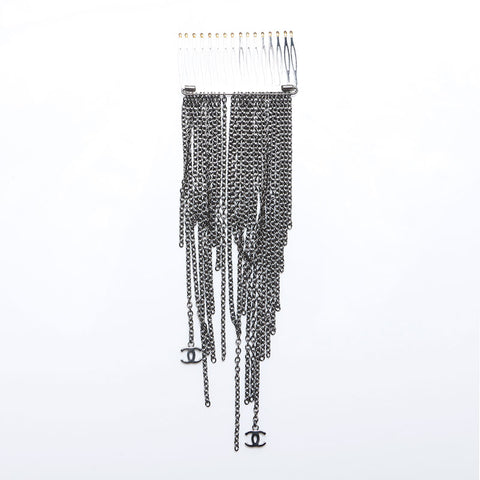 CHANEL Chain COCO Mark Kanzashi hair accessory Silver WS10248
