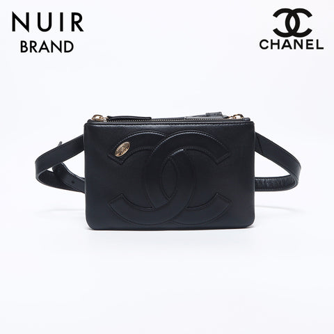 シャネル CHANEL 27番台 ベルト ココマーク レザー ポシェット ウエストバッグ ブラック WS10266