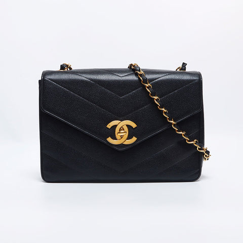 Chanel CHANEL 3rd Chevron Chain Coco Mark Shoulder Bag Black WS10270