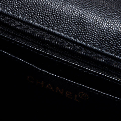 シャネル CHANEL 5番台 チェーン ワイルドステッチ キャビアスキン マトラッセ 25cm ショルダーバッグ ブラック WS10272