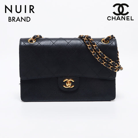 シャネル CHANEL 5番台 チェーン ワイルドステッチ キャビアスキン マトラッセ 25cm ショルダーバッグ ブラック WS10272