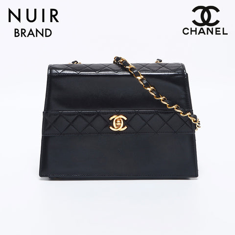 シャネル CHANEL 1番台 台形 チェーン ラムスキン ショルダーバッグ ブラック WS10275