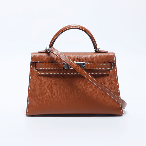 エルメス HERMES Z刻印 ミニケリー 19cm シルバー金具 ハンドバッグ ブラウン WS10295