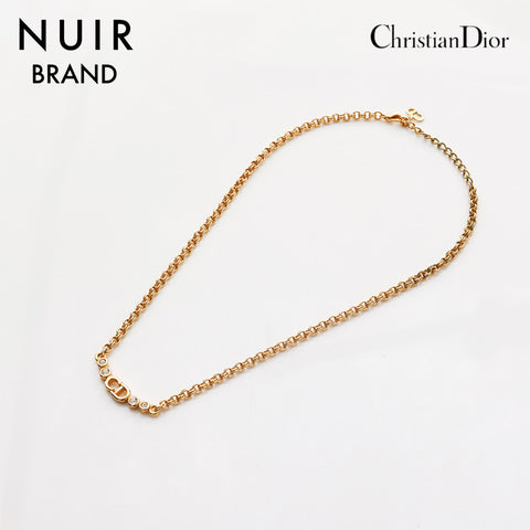 クリスチャンディオール Christian Dior CD ロゴ ラインストーン ネックレス ゴールド WS10297