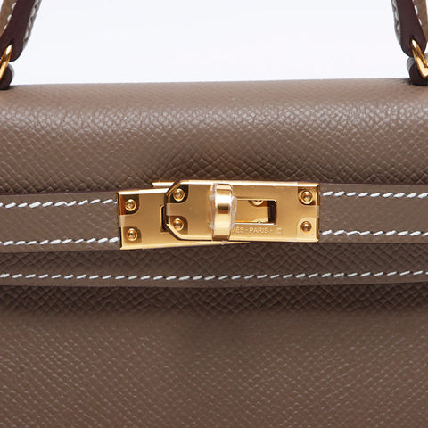 Hermes HERMES B engraved Mini Kelly 2 19cm Gold hardware Shoulder bag Brown WS10300