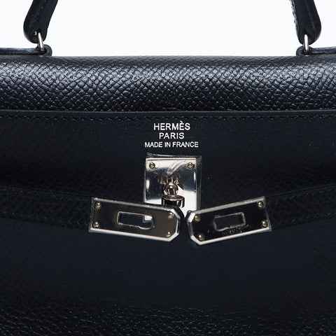 Hermes HERMES ◻︎O engraved Kelly 15 Silver hardware Tiny Handbag Black WS10306