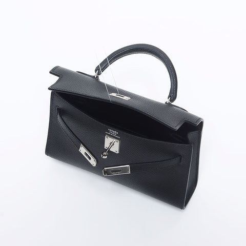 Hermes HERMES ◻︎O engraved Kelly 15 Silver hardware Tiny Handbag Black WS10306