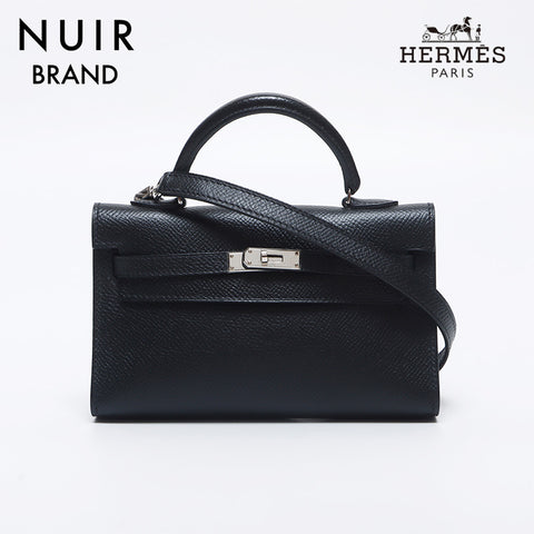 Hermes HERMES ◻︎O engraved Kelly 15 Silver hardware Tiny Handbag Black WS10306