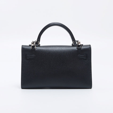 Hermes HERMES ◻︎O engraved Kelly 15 Silver hardware Tiny Handbag Black WS10306