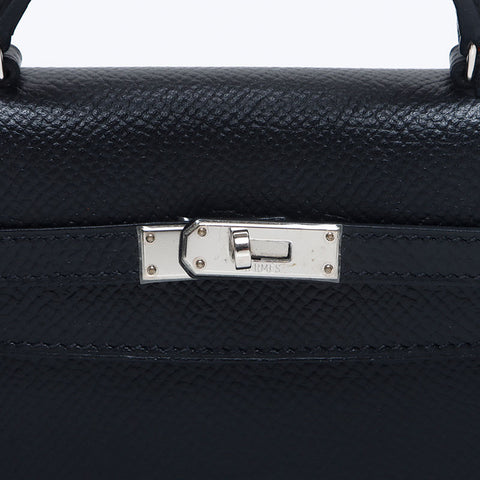 Hermes HERMES ◻︎O engraved Kelly 15 Silver hardware Tiny Handbag Black WS10306