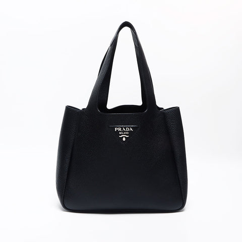 プラダ PRADA ロゴ シルバー金具 レザー ハンドバッグ ブラック WS10325