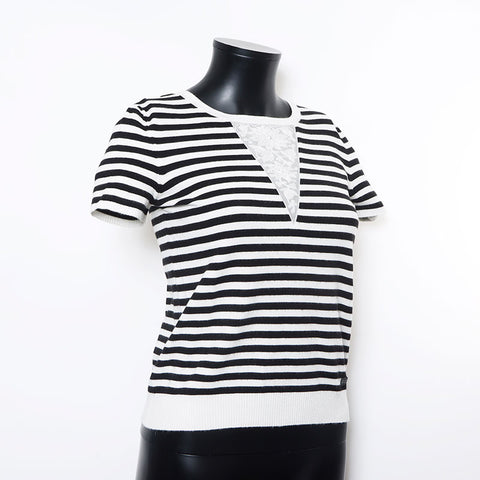 CHANEL 05P Border short sleeve shirt Size:38 knit Black White WS10334