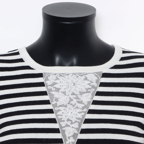 CHANEL 05P Border short sleeve shirt Size:38 knit Black White WS10334