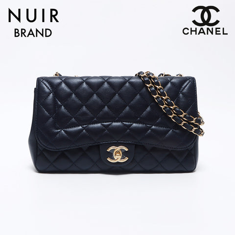 シャネル CHANEL 21番台 マトラッセ 25cm ダブルチェーン ラムスキン ショルダーバッグ ネイビー WS10336