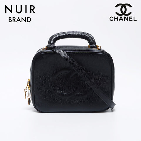 シャネル CHANEL 4番台 2way トップハンドル ブラシケース付き キャビアスキン バニティ ショルダーバッグ ブラック WS10337