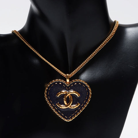 CHANEL 2024Stainless Steel COCO Mark Heart Denim I24P Necklace gold WS10344