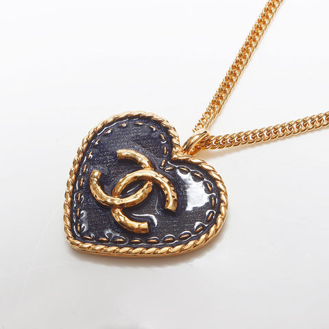 CHANEL 2024Stainless Steel COCO Mark Heart Denim I24P Necklace