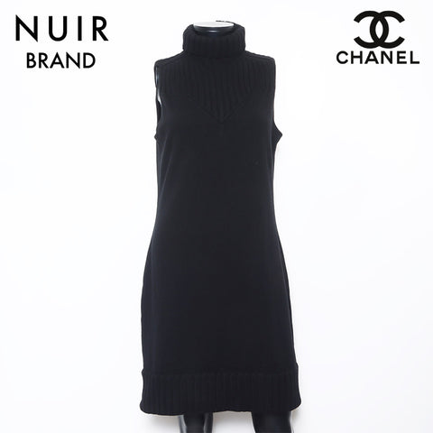 シャネル CHANEL Size:42 カシミア ノースリーブ ニット 04A ワンピース ブラック WS10366