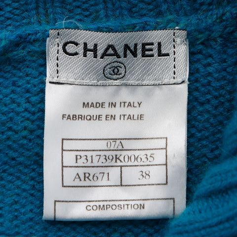 Chanel Chanel 07a à manches courtes à manches à manches à manches à manches à collier cachemire Taille: 38 tricot bleu WS10368