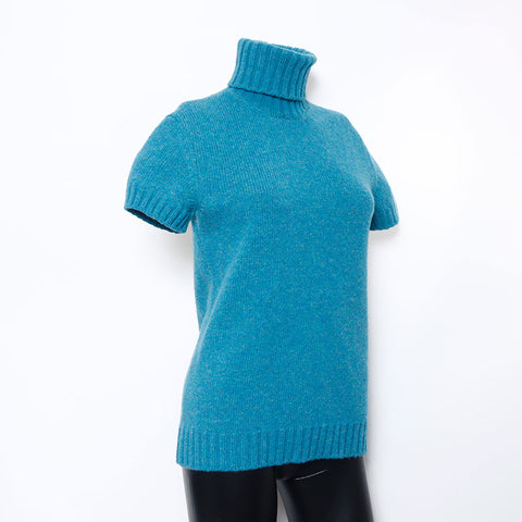 Chanel Chanel 07a à manches courtes à manches à manches à manches à manches à collier cachemire Taille: 38 tricot bleu WS10368