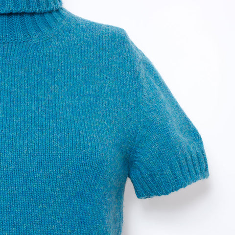 CHANEL 07A Short sleeve Turtleneck Cashmere blend Size:38 knit blue WS10368