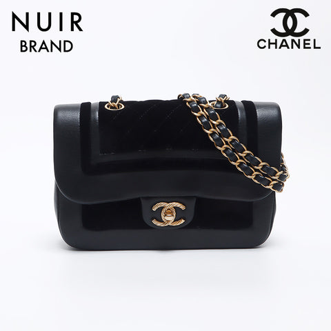 シャネル CHANEL 24番台 23 ココマーク ベロア ターンロック チェーンショルダー ショルダーバッグ ブラック WS10387