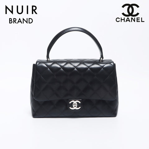 シャネル CHANEL 12番台 ココマーク トップハンドル ターンロック シルバー金具 ハンドバッグ ブラック WS10388