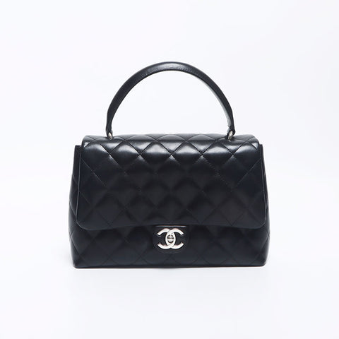 シャネル CHANEL 12番台 ココマーク トップハンドル ターンロック シルバー金具 ハンドバッグ ブラック WS10388