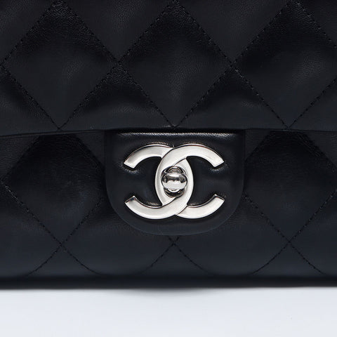 シャネル CHANEL 12番台 ココマーク トップハンドル ターンロック シルバー金具 ハンドバッグ ブラック WS10388