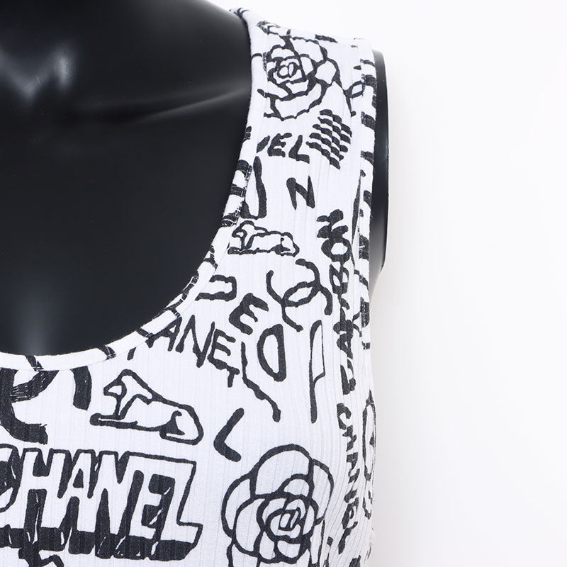 CHANEL ノースリーブワンピース CHANEL(シャネル) レースボーダーノースリーブワンピース