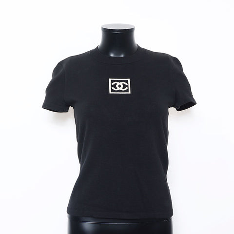 シャネル CHANEL 03A ココマーク ニット クルーネック スポーツライン Size:42 半袖Ｔシャツ ブラック WS10391