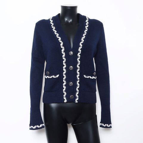 Chanel Coco Button Veste Taille: 34 Cardigan Navy WS10398