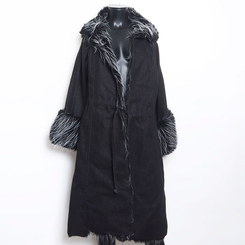 Chanel Chanel 02A Fur Denim Style Taille: 38 2002 Black Coat WS10416
