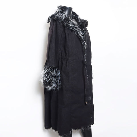 Chanel Chanel 02A Fur Denim Style Taille: 38 2002 Black Coat WS10416