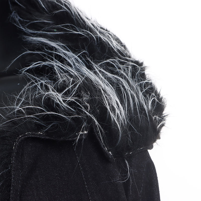 シャネル CHANEL 02A ファー デニム調 Size:38 2002年 コート ブラック  