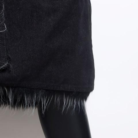 Chanel Chanel 02A Fur Denim Style Taille: 38 2002 Black Coat WS10416