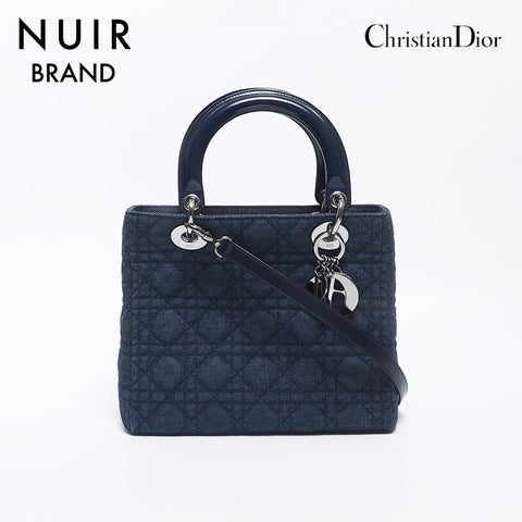 クリスチャンディオール Christian Dior チャーム レディーディオール シルバー金具 ハンドバッグ ブルー WS10421