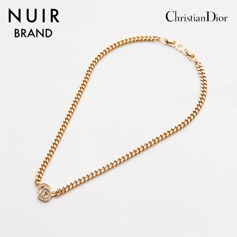 クリスチャンディオール Christian Dior CD ロゴ ラインストーン ネックレス ゴールド WS10427