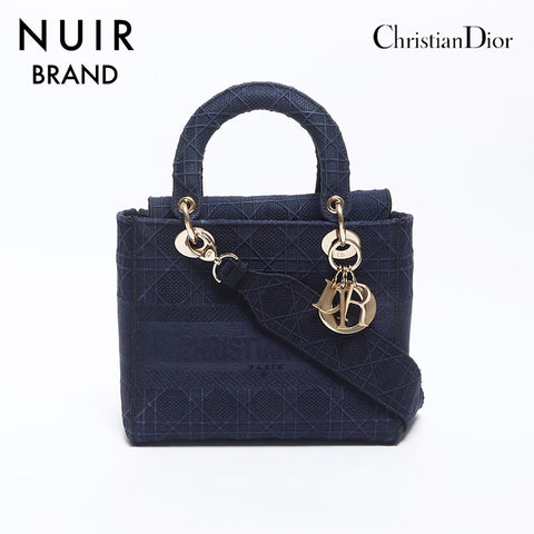 クリスチャンディオール Christian Dior レディディオール ロゴ 2way キャンバス コットン ハンドバッグ ネイビー WS10445