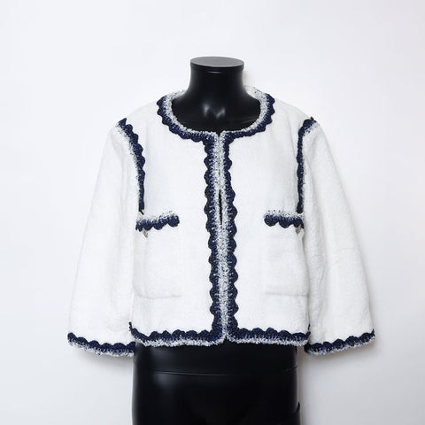 Chanel Pile Coco Button Chain Size:38 Jacket White WS10452