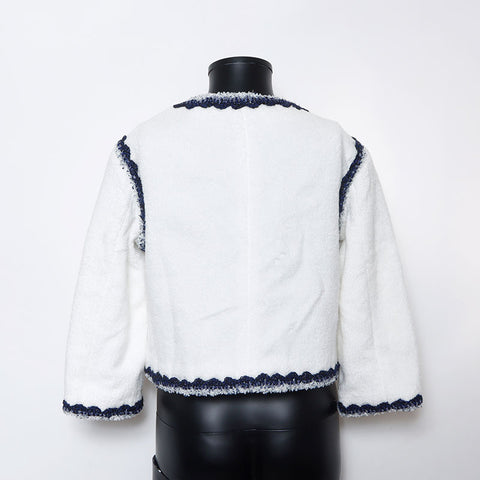 Chanel Pile Coco Button Chain Size:38 Jacket White WS10452