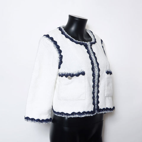 Chanel Pile Coco Button Chain Size:38 Jacket White WS10452