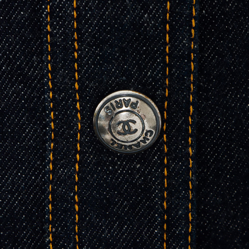 Chanel E97 Coco Mark Button Short Sleeve Size:36 Dress Blue