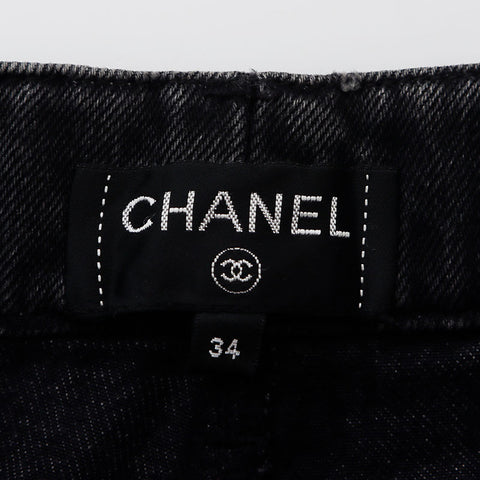 シャネル CHANEL ココマーク ボタン マトラッセ デニム Size:34 パンツ ブラック WS10459