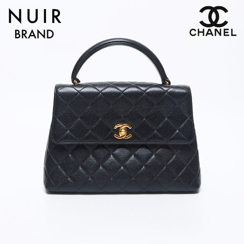 Chanel CHANEL No. 4 Caviar Skin Coco Mark Turn Lock Matelasse Top Handle Handbag Black WS10482