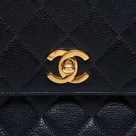 Chanel CHANEL No. 4 Caviar Skin Coco Mark Turn Lock Matelasse Top Handle Handbag Black WS10482