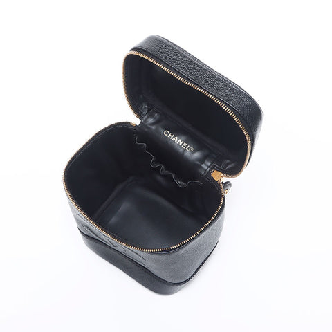 Chanel CHANEL No. 7 Coco Mark Caviar Skin Vanity Handbag Black WS10485
