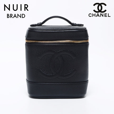 Chanel CHANEL No. 7 Coco Mark Caviar Skin Vanity Handbag Black WS10485