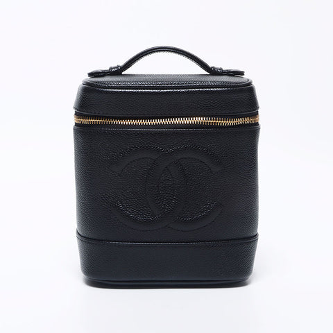 Chanel CHANEL No. 7 Coco Mark Caviar Skin Vanity Handbag Black WS10485