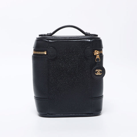 Chanel CHANEL No. 7 Coco Mark Caviar Skin Vanity Handbag Black WS10485